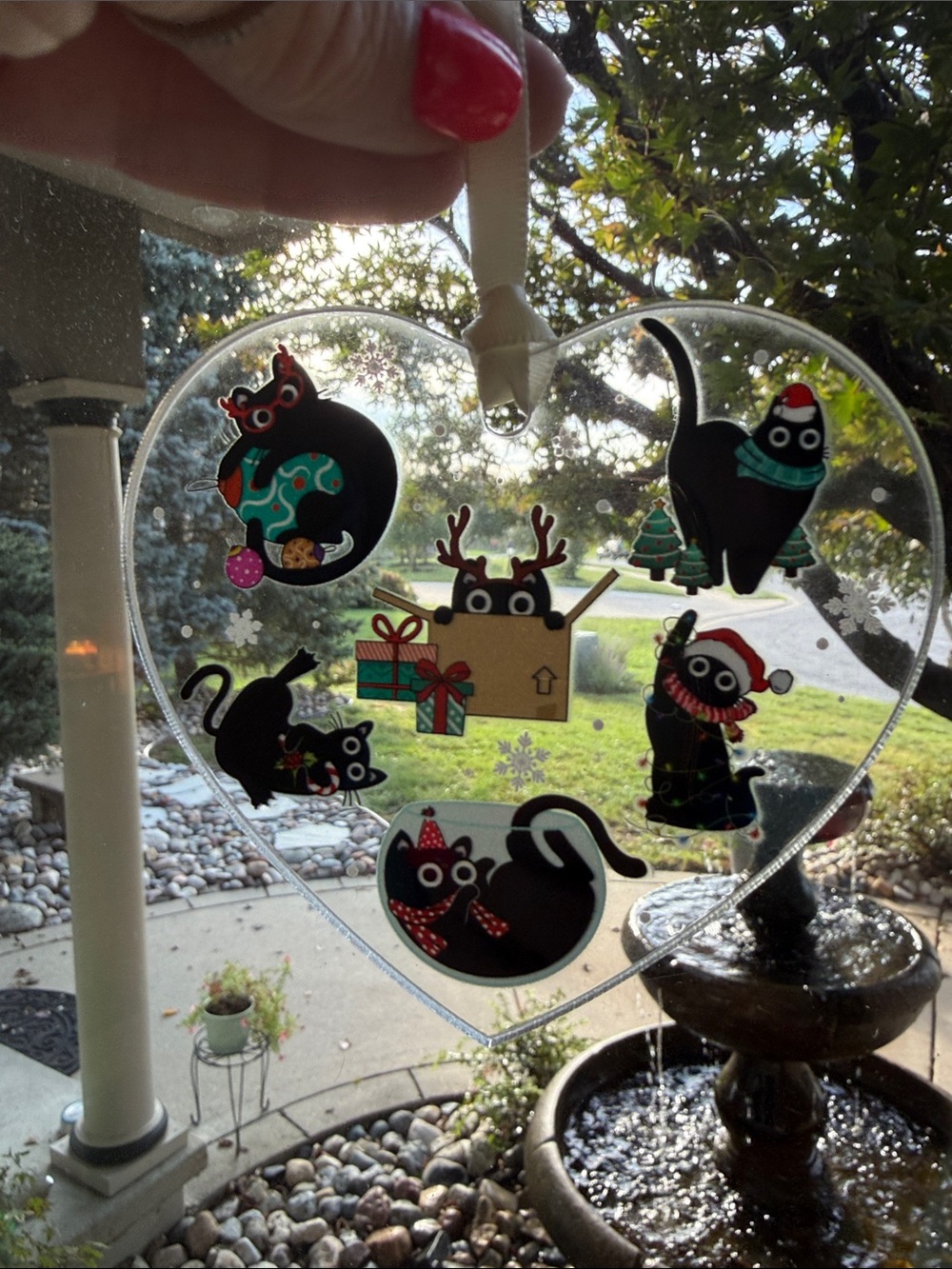 Festive Black Cat Heart Suncatcher or Ornament- New!